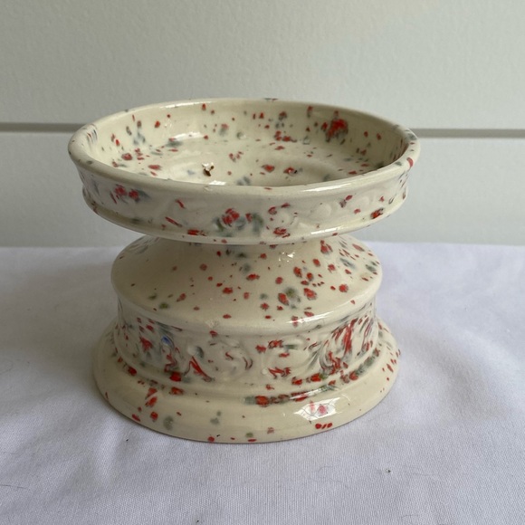 Vintage Other - Vintage cottagecore farmhouse speckled ceramic pedestal candle holder
